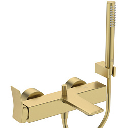 Настенный смеситель Conca неповоротный излив, лейка в комплекте, золото шлифованное BC763A2 Ideal Standard 