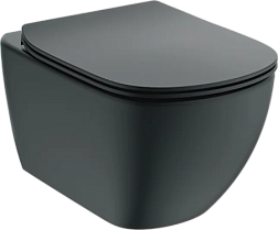 Подвесной унитаз Idealmood 36,5х53,5 см, микролифт, быстросъемное, матовый черный, AquaBlade®, безободковый, с сиденьем T4665V3 Ideal Standard 